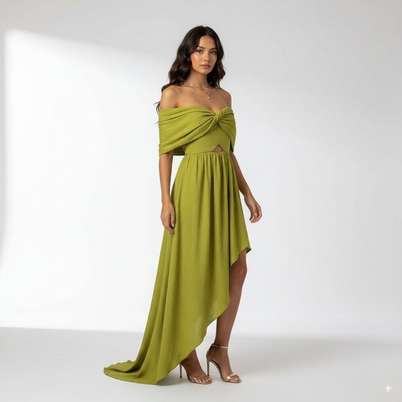 Sovere According Off Shoulder Midi Dress Fern - Picture 1 of 9
